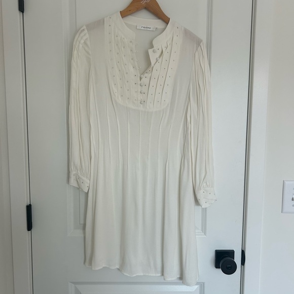 NWT Frame Denim White Long Sleeve Dress Button Detailing XS - Picture 4 of 7